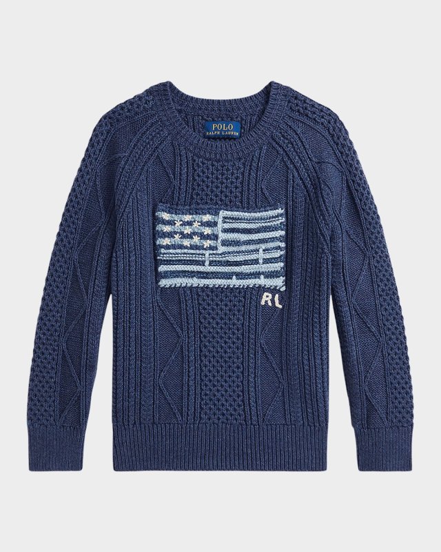 Boy's Cotton Faded Flag Sweater, Size 2-